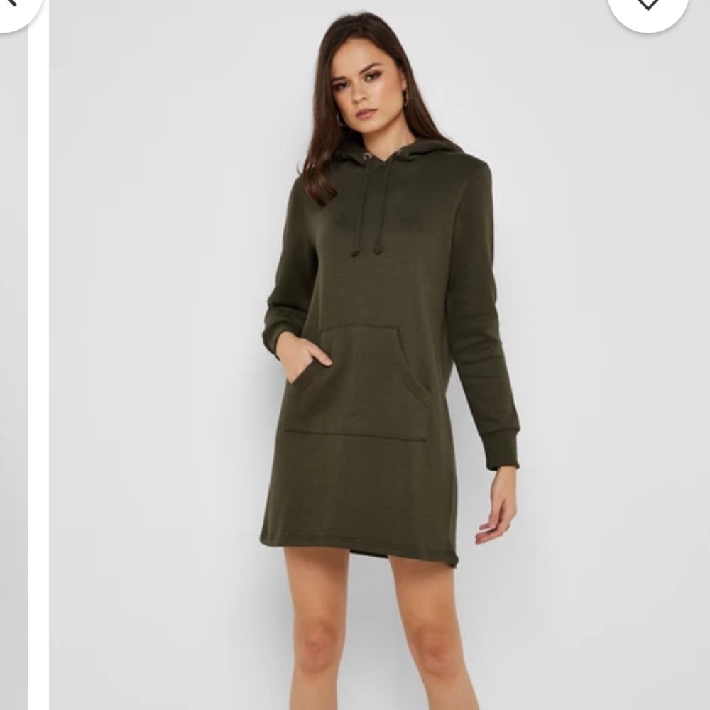 NWOT Hooded Sweatshirt Mini Dress in Army Green Size S